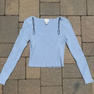 H&M Light Blue Women’s Short Rib-Knit Jumper Size Medium